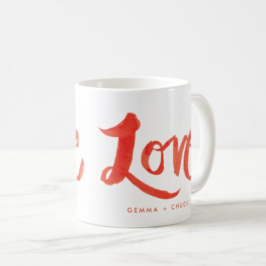 Rode Waterverf Script Love Mok met aangepaste teks (Voorkant rechts)