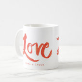 Rode Waterverf Script Love Mok met aangepaste teks (Voorkant links)