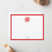 Rode Waterverf Sneeflok   Notitiekaartje (Voorkant / Achterkant in situ)