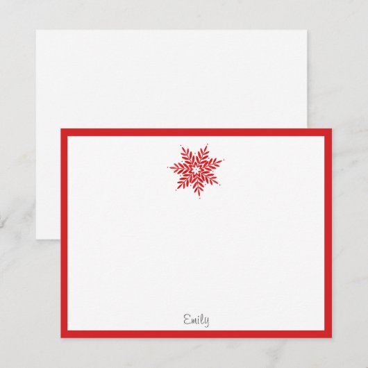 Rode Waterverf Snowflake Notitiekaartje (Voorkant / Achterkant)