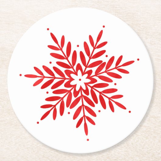 Rode Waterverf Snowflake Ronde Kartonnen Onderzetter (Voorkant)