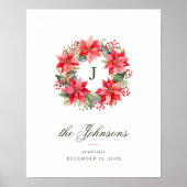 Rode Waterverf Stijl Poinsettia Krans Kerstmis Poster (Voorkant)
