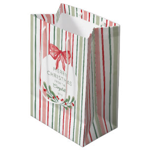 Rode waterverf strepen boog vrolijk kerstfeest medium cadeauzakje