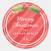 Rode Waterverf Stripes kerstcadeautjes Stickers (Voorkant)