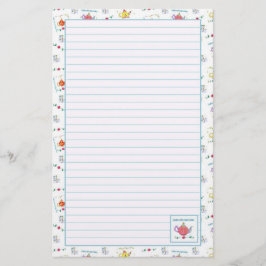 Rode Waterverf theepot blauw gevoerd Briefpapier