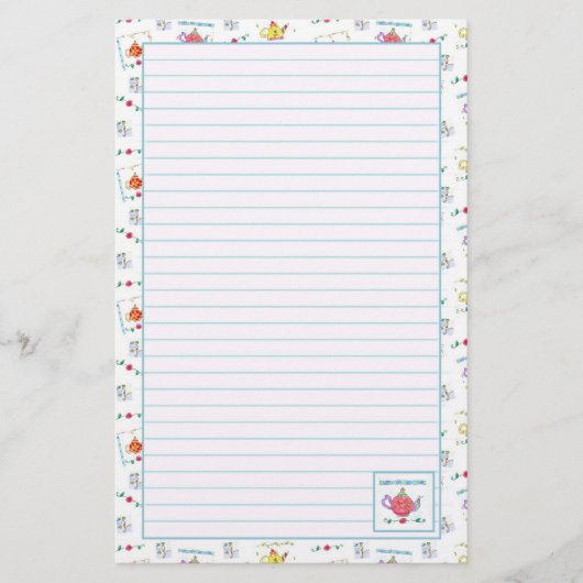 Rode Waterverf theepot blauw gevoerd Briefpapier (Voorkant)