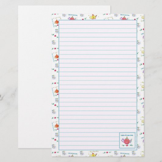 Rode Waterverf theepot blauw gevoerd Briefpapier (Voorkant / Achterkant)