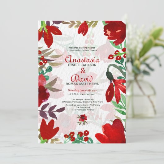 Rode Waterverf tulpen Kaart (Staand voorkant)