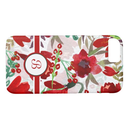 Rode Waterverf Tulpen, Monogram Case-Mate iPhone Case (Achterkant (Horizontaal))