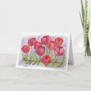 Rode Waterverf Tulpen op zaterdag Kaart