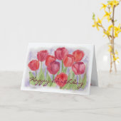 Rode Waterverf Tulpen Verjaardag Kaart (Gele Bloem)