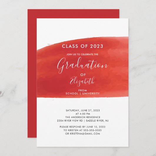 Rode Waterverf Uitnodiging van de GraduPartij van  (Voorkant / Achterkant)