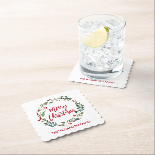 Rode Waterverf voor penseel met vrolijk kerstfeest Kartonnen Onderzetters