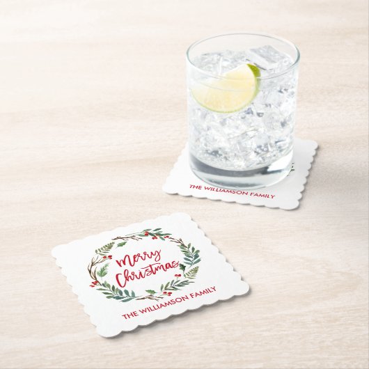 Rode Waterverf voor penseel met vrolijk kerstfeest Kartonnen Onderzetters (Insitu)