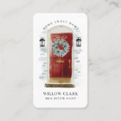 Rode Waterverf voordeur krans onroerend goed Visitekaartje (Voorkant)