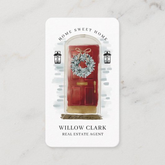 Rode Waterverf voordeur krans onroerend goed Visitekaartje (Voorkant)