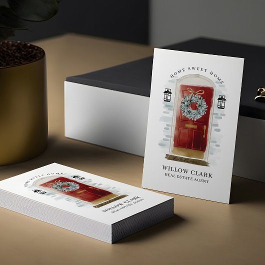 Rode Waterverf voordeur krans onroerend goed Visitekaartje