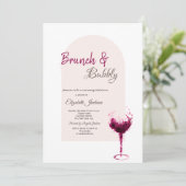 Rode Waterverf Wijnglas Confetti Brunch & Bubbly Kaart (Staand voorkant)