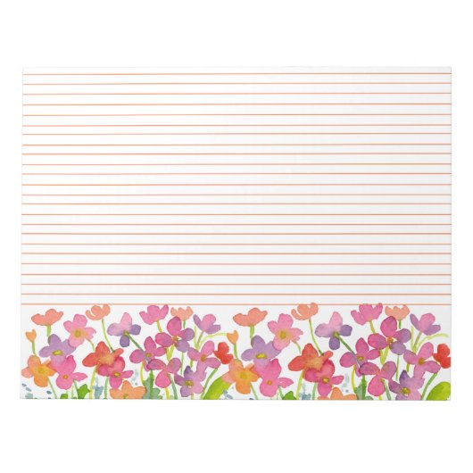 Rode Waterverf Wildbloemen Oranje gelijnd Notitieblok (Voorkant)