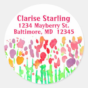 Rode Waterverf Wildflower Retouradres Ronde Sticker