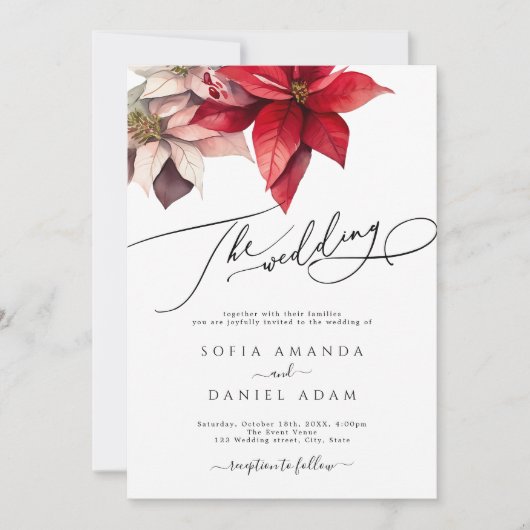 Rode Waterverf Winter Bloemen Huwelijk Kaart (Voorkant)