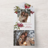 Rode Waterverf winterbessen op sneeuwfoto All In One Uitnodiging (Binnen)