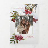 Rode Waterverf winterbessen op sneeuwfoto Drieluik Kaart (Cover)