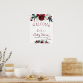Rode waterverf winterbouquet baby shower van de Bo Poster (Keuken)