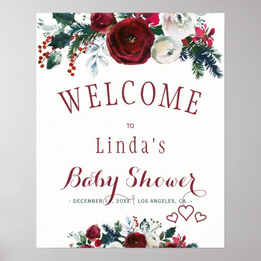 Rode waterverf winterbouquet baby shower van de Bo Poster (Voorkant)