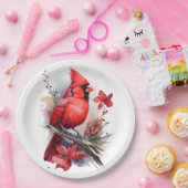 Rode Waterverf Winterkardinaal Papieren Bordje (Feest)