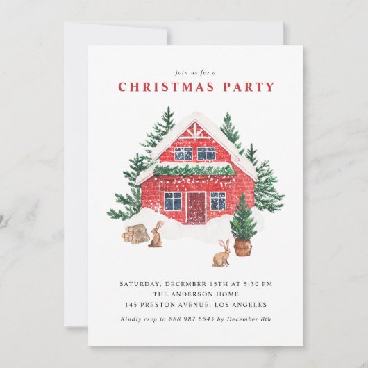 Rode Waterverf winterkerstfeest Kaart (Voorkant)