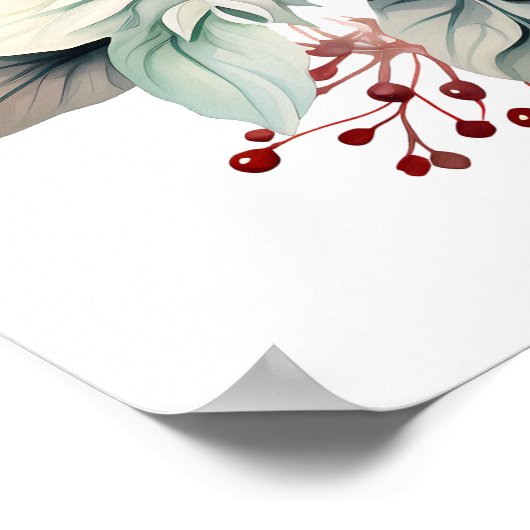  Rode Waterverf Xmas Poinsettia Flowers Poster (Hoek)