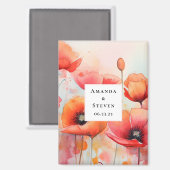 Rode waterverfpopulieren in een veld Save the Date Magneet (Voorkant / Achterkant)