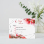 Rode Waterverven/zilveren geometrische lijn RSVP Briefkaart (Staand voorkant)