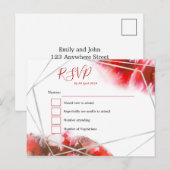 Rode Waterverven/zilveren geometrische lijn RSVP Briefkaart (Voorkant / Achterkant)