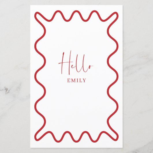 Rode Wavy Border menukaart met naam (Achterkant)