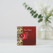 RODE WAX SEAL DAMASK PARCHMENT MONOGRAM VIERKANTE VISITEKAARTJE (Staand voorkant)