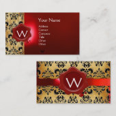RODE WAX SEAL DAMASK PARCHMENT MONOGRAM VISITEKAARTJE (Voorkant / Achterkant)