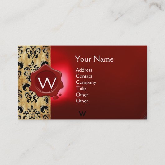 RODE WAX SEAL DAMASK PARCHMENT MONOGRAM VISITEKAARTJE (Voorkant)