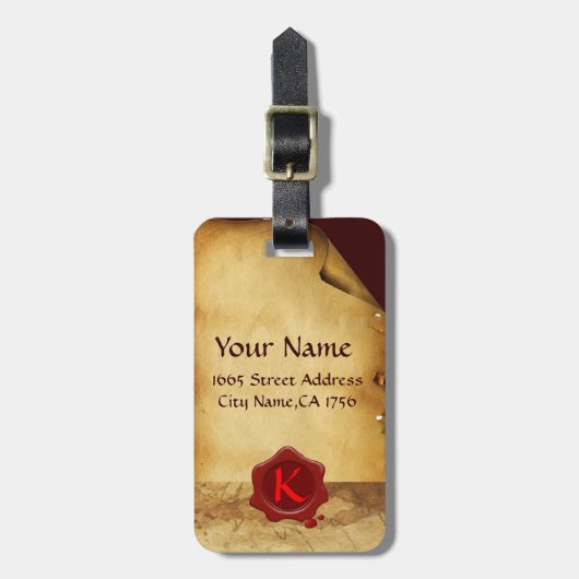 RODE WAX SEAL OUD PARCHMENT Monogram Bagagelabel (Voorkant verticaal)