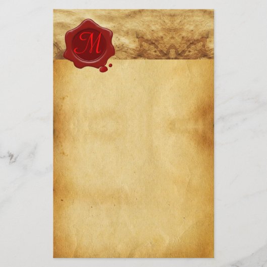 RODE WAX SEAL PARCHMENT Monogram Briefpapier (Voorkant)