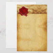 RODE WAX SEAL PARCHMENT Monogram Briefpapier (Voorkant / Achterkant)