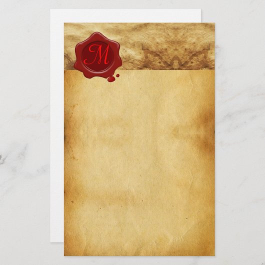 RODE WAX SEAL PARCHMENT Monogram Briefpapier (Voorkant / Achterkant)