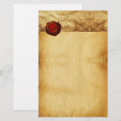 RODE WAX SEAL PARCHMENT Monogram Briefpapier (Voorkant / Achterkant)