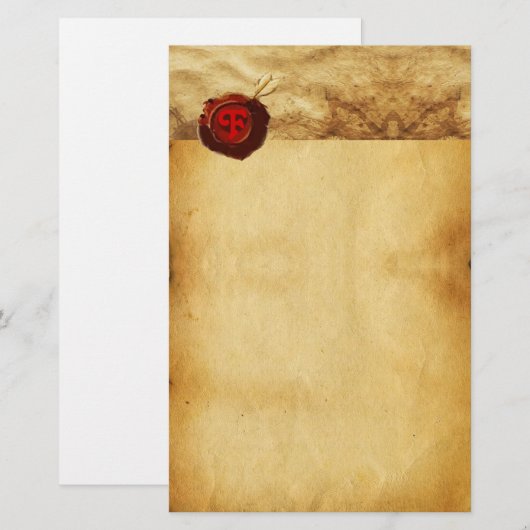 RODE WAX SEAL PARCHMENT Monogram Briefpapier (Voorkant / Achterkant)