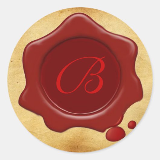 RODE WAX SEAL PARCHMENT Monogram Ronde Sticker (Voorkant)