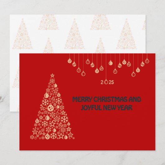 Rode wenskaart Nieuwjaar met kerstbal & boom Feestdagenkaart (Voorkant / Achterkant)