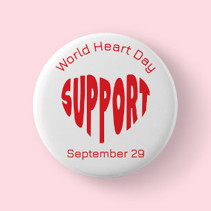 Rode Wereld Hartdag Knop Ronde Button 5,7 Cm