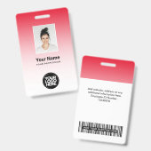 Rode Werknemersfoto Barcod Logo Naam Gradiënt Badge (Voor- en achterkant)