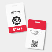 Rode Werknemersnaam Bedrijf Logo QR Code Badge (Voor- en achterkant)